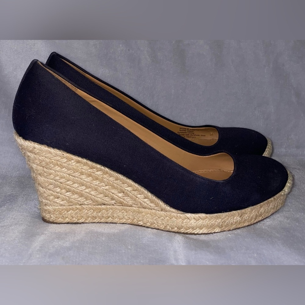 J Crew Women’s Seville Canvas Espadrille Black Wedges Slip Ons - Picture 5 of 11